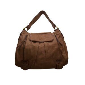 Kooba Women’s Tan Leather Front Brass Hardware Multiple Pockets Shoulder Bag